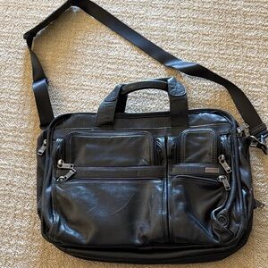 Tumi Refurbished Black Leather Messenger Bag